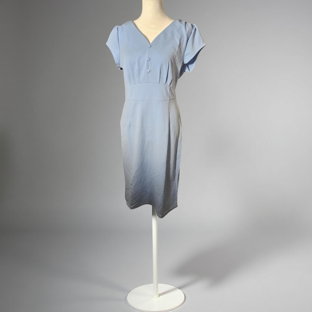 NWOT Ladies Size Medium Allegra K Light Blue Midi V Neck Dress